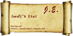 Janák Etel névjegykártya
